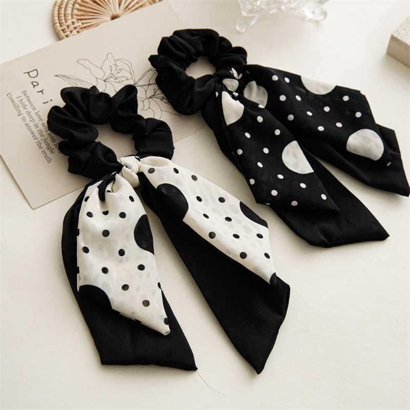 Korean-Style Polka Dot Double Layer Ribbon Bow Scrunchie Hair Tie for Women