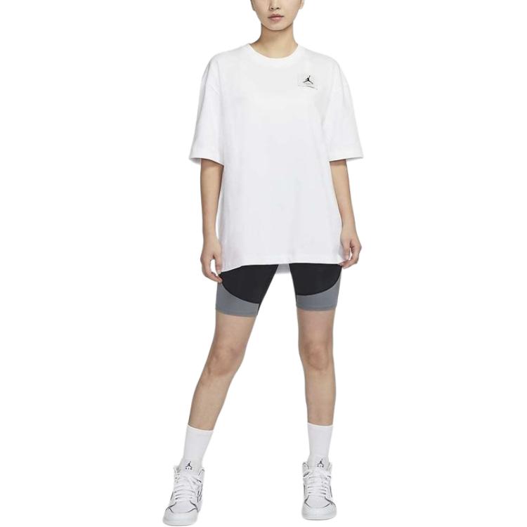 Jordan Solid Color Crew Neck Logo Print Short Sleeve T-Shirt Women Tops White DD7058-100