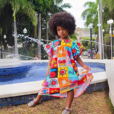 Neue Kinderbekleidung Mädchen Sommer Kurzarm Cartoon-Druck Locker Puffärmel Kleid Babykleider