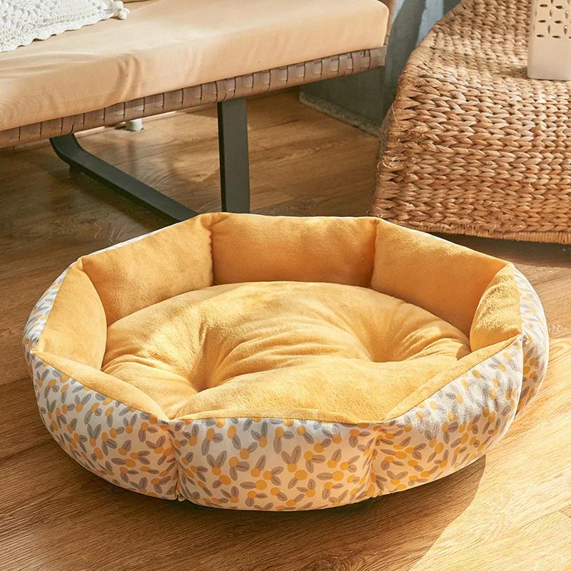 Pet Octagonal Nest Four Seasons Universal Print Dog Cushion Sofa House Kitten Bed Winter Warm Pet Supplies Small Dog Accessories