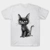 Men Black Print T-shirt Doodle Cat No-Cut Transfer Paper Print Cotton Tshirt