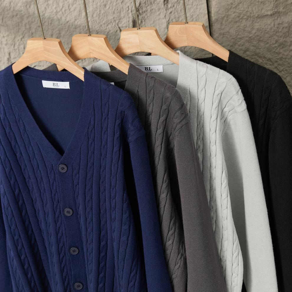 2025 Autumn/Winter Men's Casual Korean Style V-Neck Cardigan Sweater