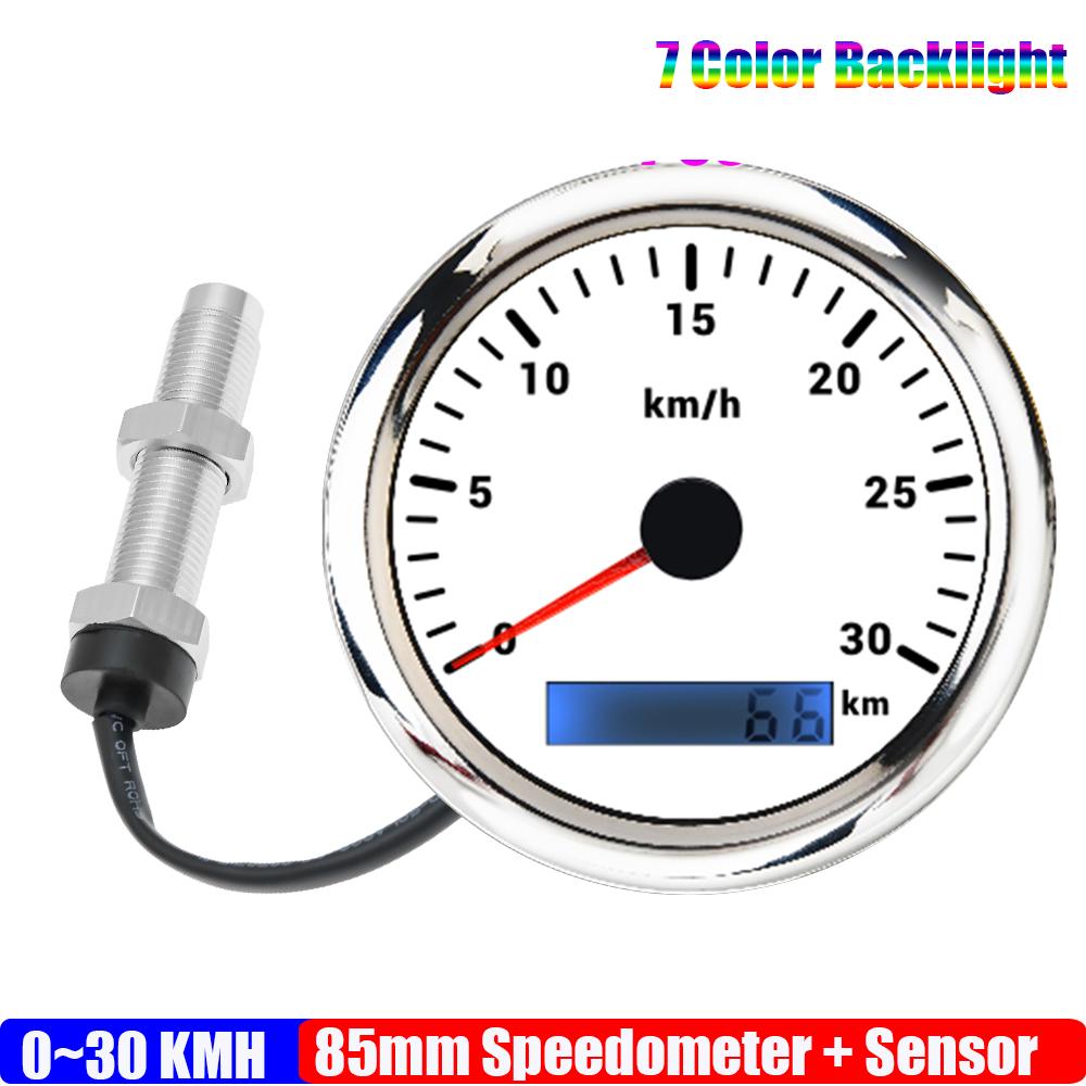 ZMFJH 30-200KMH Speedometer Auto Car 7 Color Backlight Analog Pulse Signal 85mm Speedometer Gauge with Holzer Sensor M16X1.5