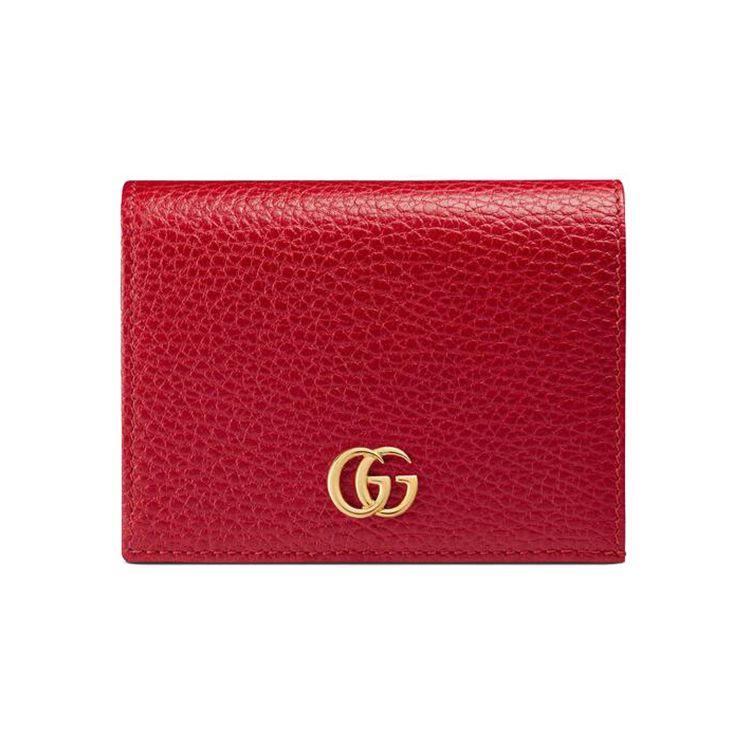 

Gucci GG Marmont Red Pebbled Leather Bifold Wallet, Gold Double G Logo Multiple Card Slots, Women s Daily Travel Card Holder 456126-CAO0G-6433 Box(Basic Set+Box)