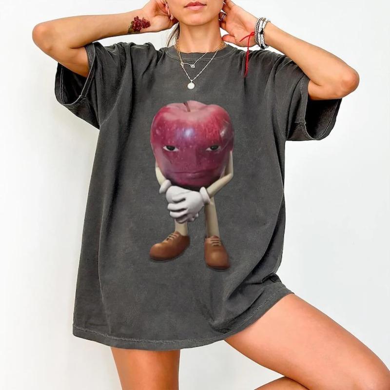 

Streetwear Funny Me Asf Apple with Face Meme Gen Z Brainrot T Shirt Tee Women Unisex Cotton Oversized Summer Loose Casual Harajuku S
