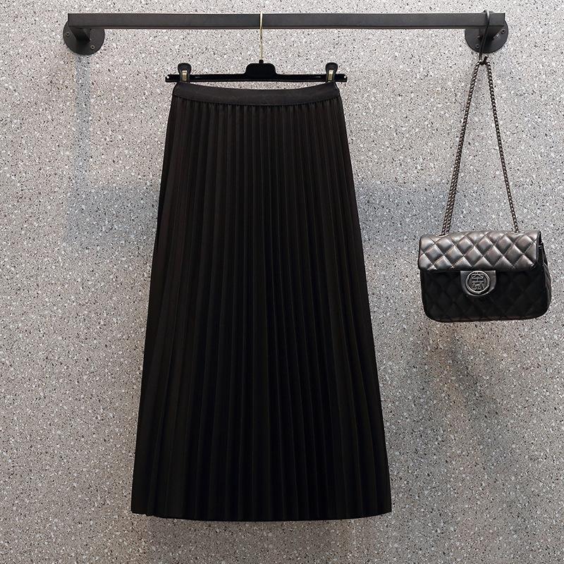 

Осенняя юбка-плиссе А-силуэта для женщин, большой размер, новая универсальная юбка Fat Mm средней длины, облегающая талию и утягивающая XXXXL
