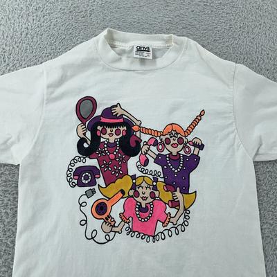 Vintage 90er Mädchen Schönheitsstudio Cartoon T-Shirt XXS Telefon Haare Grafikkunst