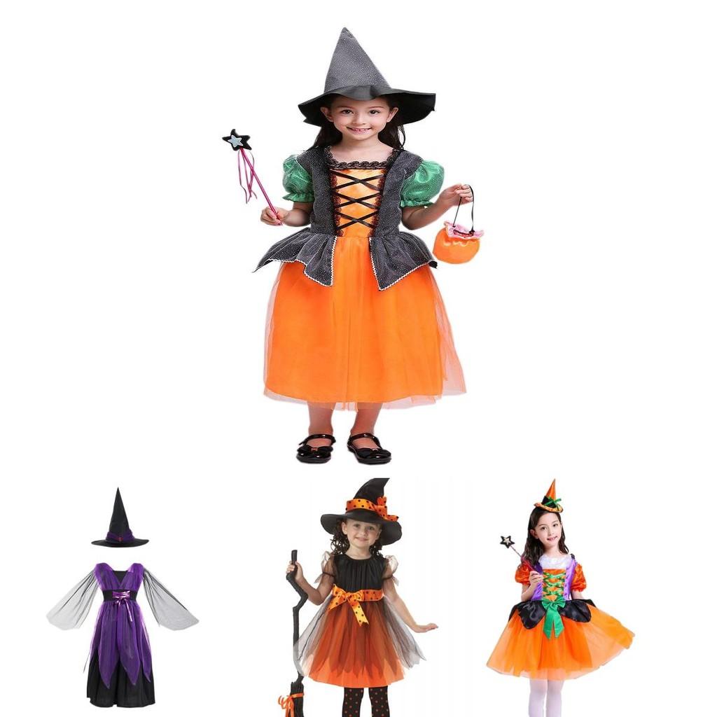 Enchanting Children Halloween Cosplay Witch Costume For Baby Girls With Bow Decoration