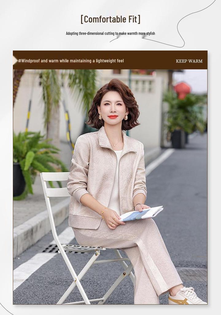 Elegant Spring Sports Suit: Women's Casual Jacket & Top Set for Middle-aged and Older Ladies 2026