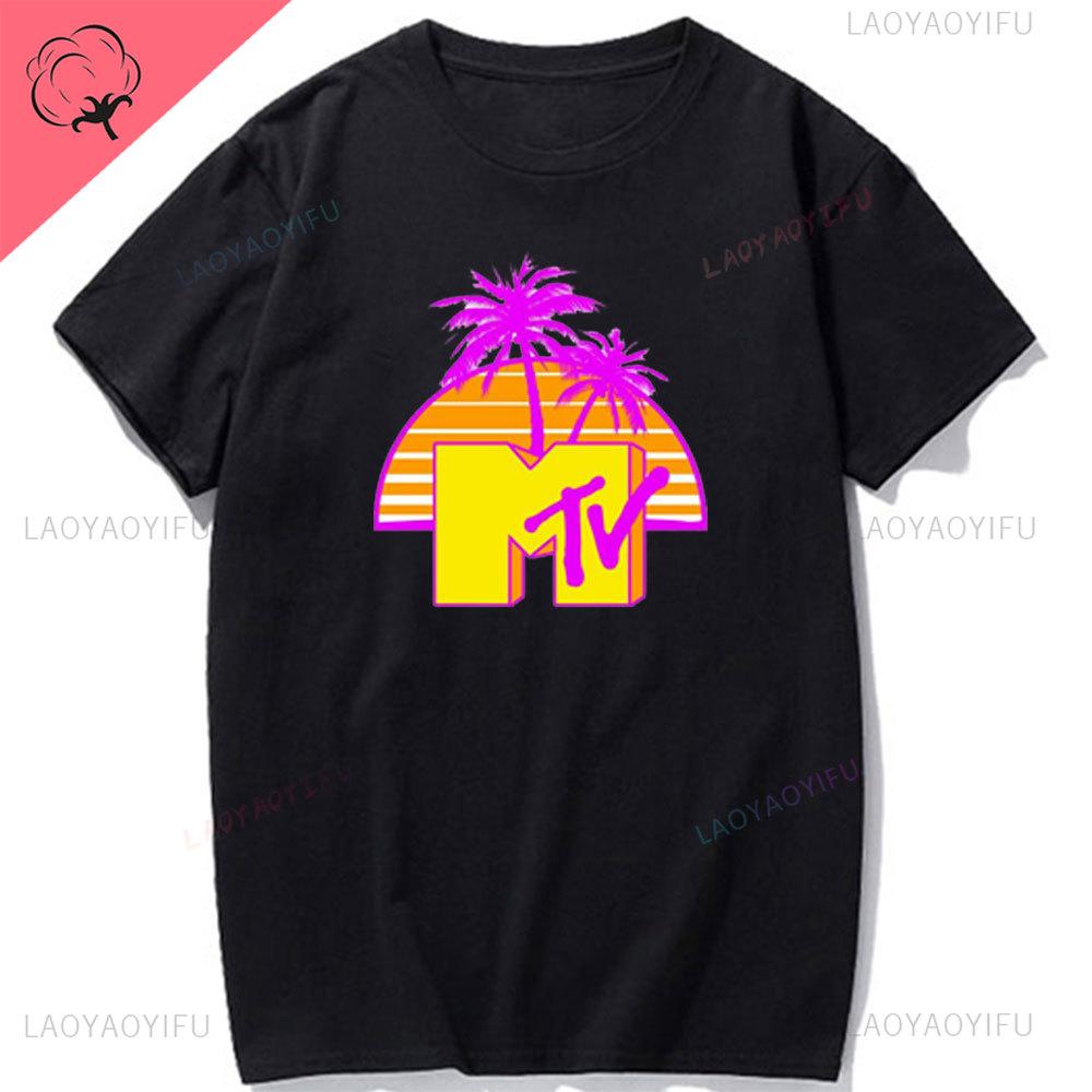 Koszulka damska z grafiką wideo MTV Zabawna Odzież męska Hip Hop Klasyczne logo MTV Vintage Pasująca Bawełniana koszulka Moda Streetwear Krótka