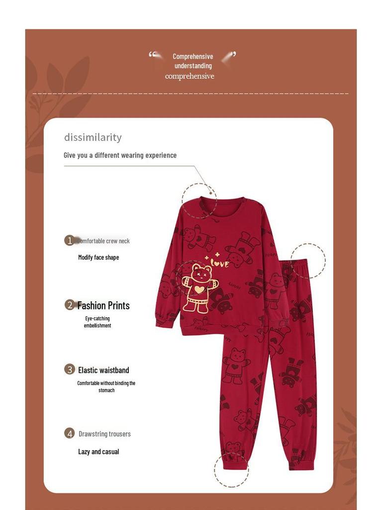 Newlywed Red Long Sleeve Cotton Couple Pajamas - Spring/Autumn Style