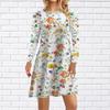Women Casual Dress Autumn Orange Dazzling Flowers Print Dresses For Women O-neck Short Sleeve Dress Plus Size