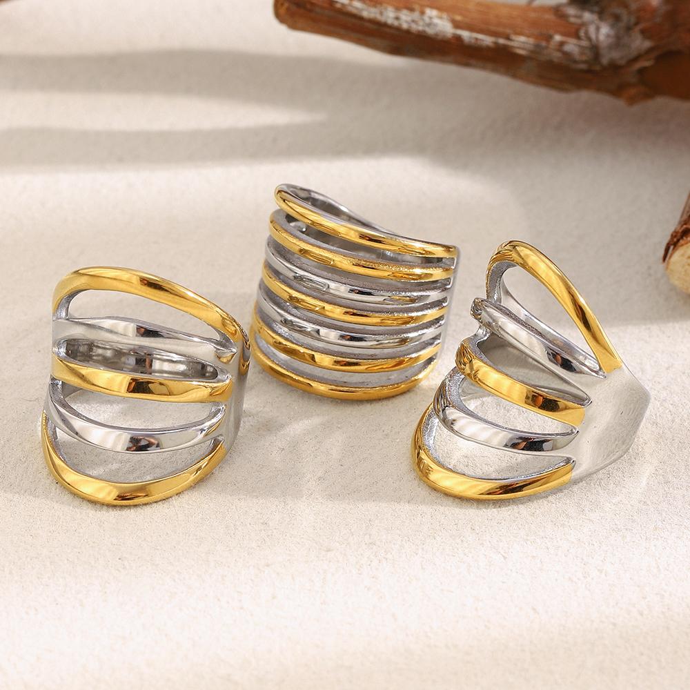 MamacitaSlay 316L Stainless Steel Two Tone Multilayer Line Wide Ring Party Waterproof Jewelry Women's Unique Cool Ring 2025 Gift