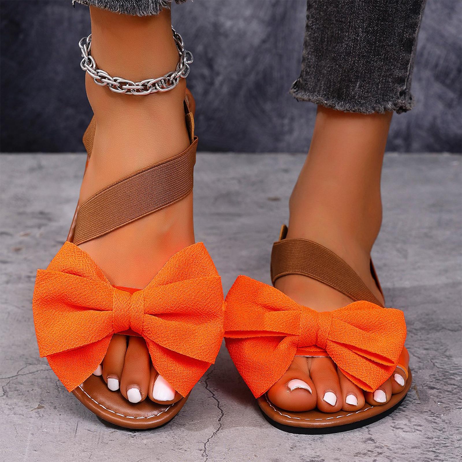 Summer women s casual non toe exposed fashion bow flat sandals 36 шафрановый