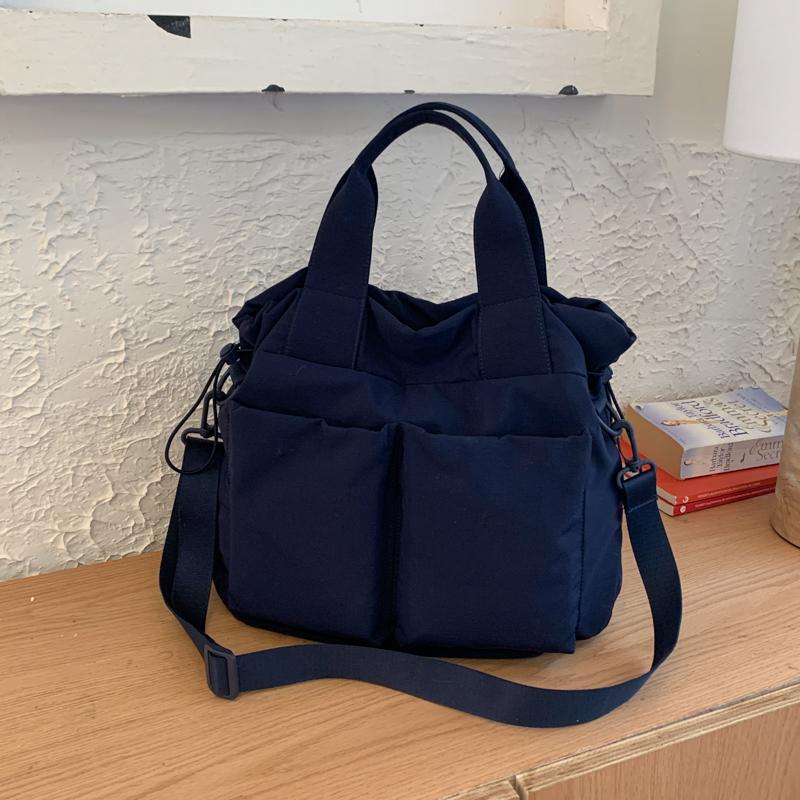 Canvas Bag Women's Large Capacity Lightweight Tote Bag Solid Color Shoulder Crossbody Bag
