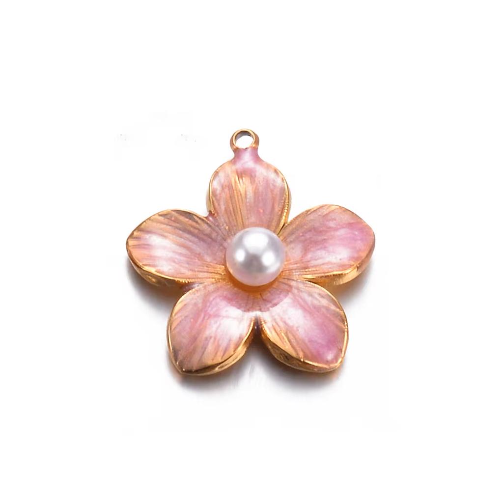 Wholesale 5pcs/lot Enamel Flower Charms Stainless Steel Colorful Pendant For DIY Necklaces Earrings Jewelry Making Accessories