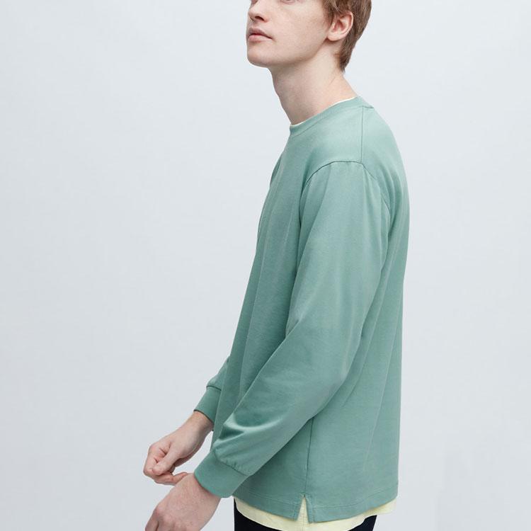 Uniqlo Loose Fit Crew Neck Long Sleeve T-Shirt Unisex Tops Emerald-Green 455403-52