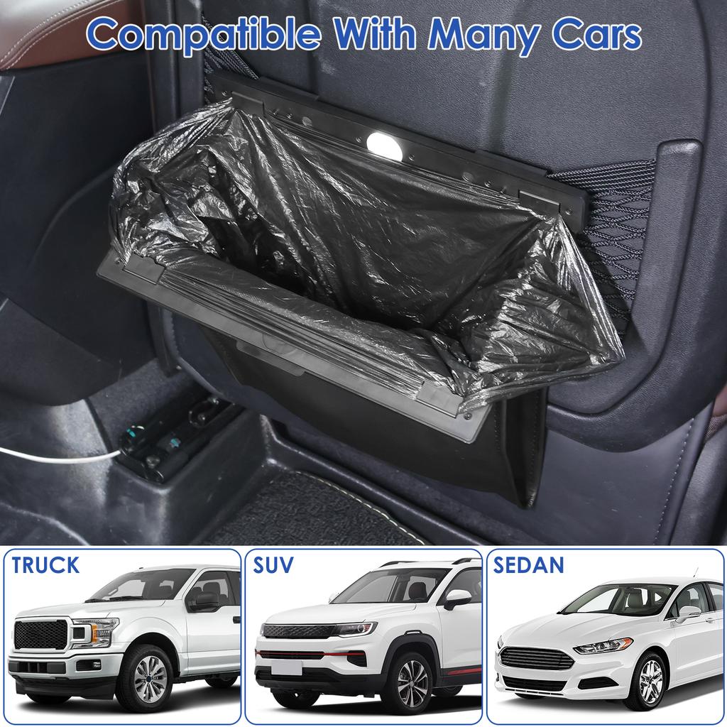 LED Car Garbage Bin Leak Proof Magnetic Adsorption Trash Can Back Seat Hanging PU Leather Storage Box Truck Car Accessories