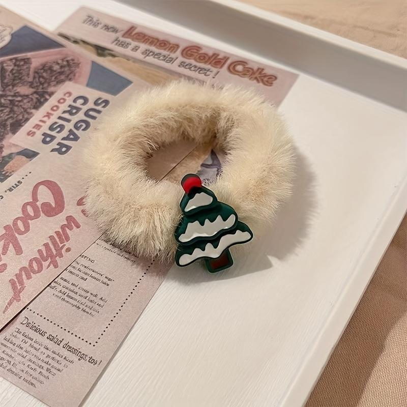 6pcs Cute Christmas Hair Ties - Plush Elk & Snowflake Design, Soft Hair Bands for Women, Festive Holiday Hair Accessories