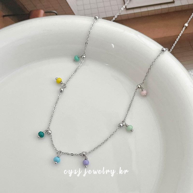 Cui Yan S925 Sterling Silver Rainbow Beaded Necklace - Korean Dongdaemun Style Choker for Women, New Summer Fashion.