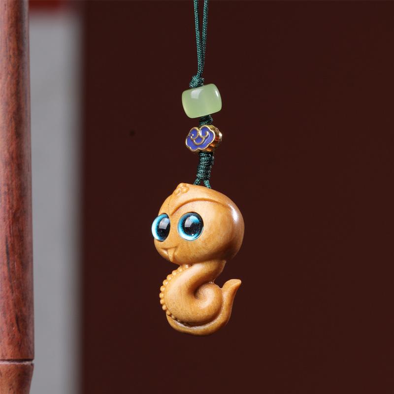 Zodiac Snake Red Wood Phone Charm Pendant Keychain Accessory
