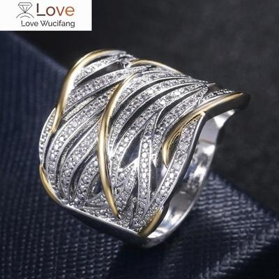 Two Tone Wide Rings for Women High Quality Wedding Banquet Party Jewelry Accessories Fancy Valentine's Day Gift