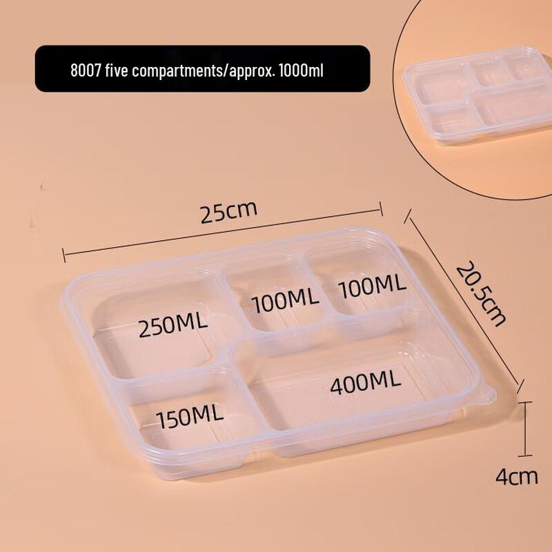 

Chahua 1000ml 5-Compartment Disposable Food Containers