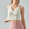 "Sexy Cross-Back V-Neck Sports Vest with Chest Pad - Solid Color Yoga Top for Summer"