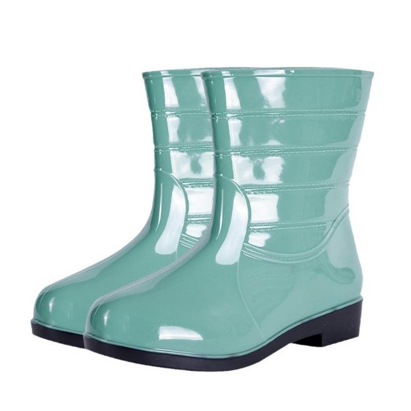 Short Rain Shoes Women Wear Non-slip and Wear-resistant Water Shoes Comfortable Waterproof and Velvet Pvc Labor Insurance Medium Rain Boots