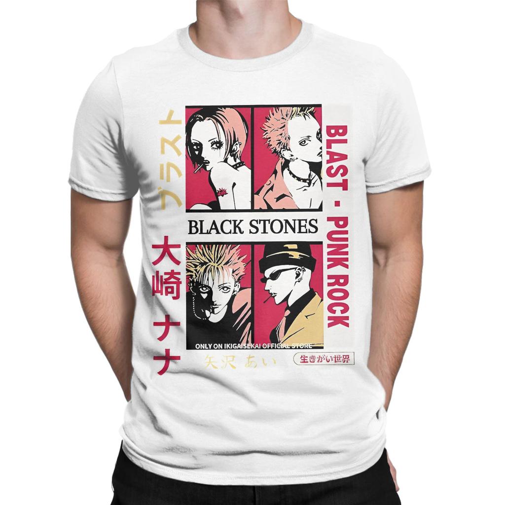 Black Stones Poster NANA Anime  T-Shirt Men Women  Vintage Cotton Tees Round Collar Short Sleeve T Shirts Plus Size Clothing