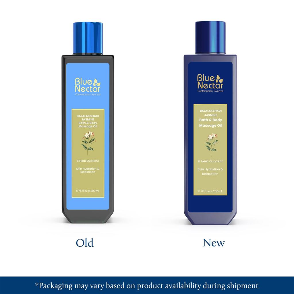 Blauer Nektar Jasmin Kräuter Körperöl | Natürliches Massageöl für Ganzkörper-Entspannung & Glow | Ashwagandha & Sesam Körperöl nach dem Bad für Frauen & Männer (8 Std