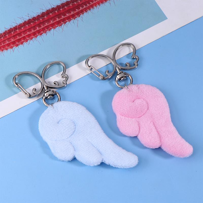 Y2K Sweet Plush Angel Wings Keychain Simple Butterfly Wing Keyring Pendant Bag Charms Backpack Hanging Decoration Couple Gifts