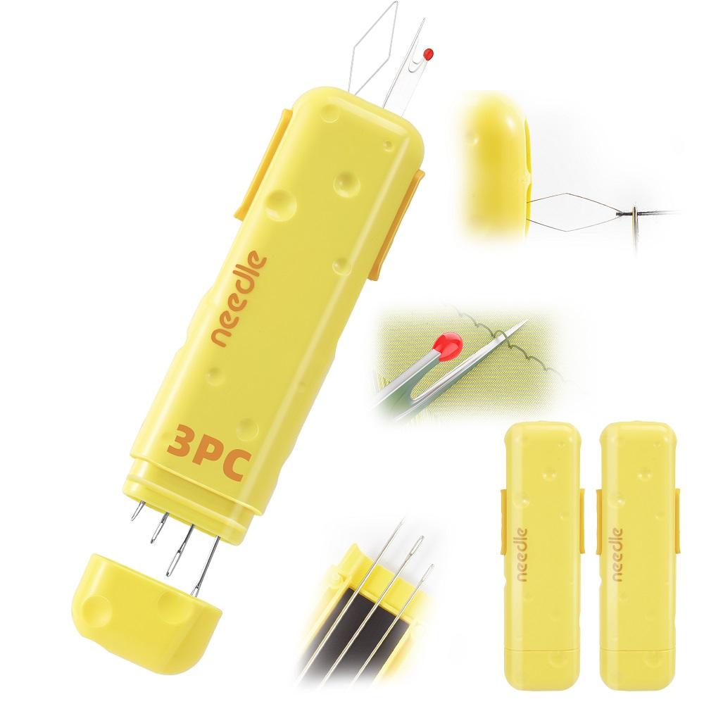 

New Upgraded 3 In 1 Automatic Needle Threaders Seam Ripper With Storage Needle Box Needle Threaders Quick Sewing Kit жовтий