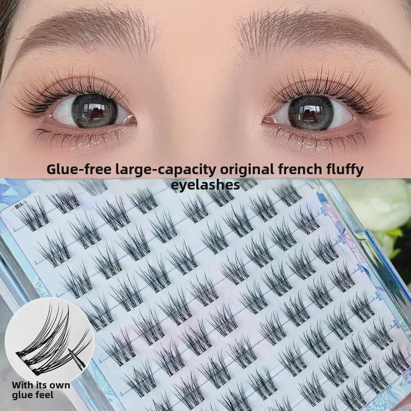 Effortless Self-Adhesive French Fluffy False Eyelashes: Single Cluster, Natural & Dense for Novices