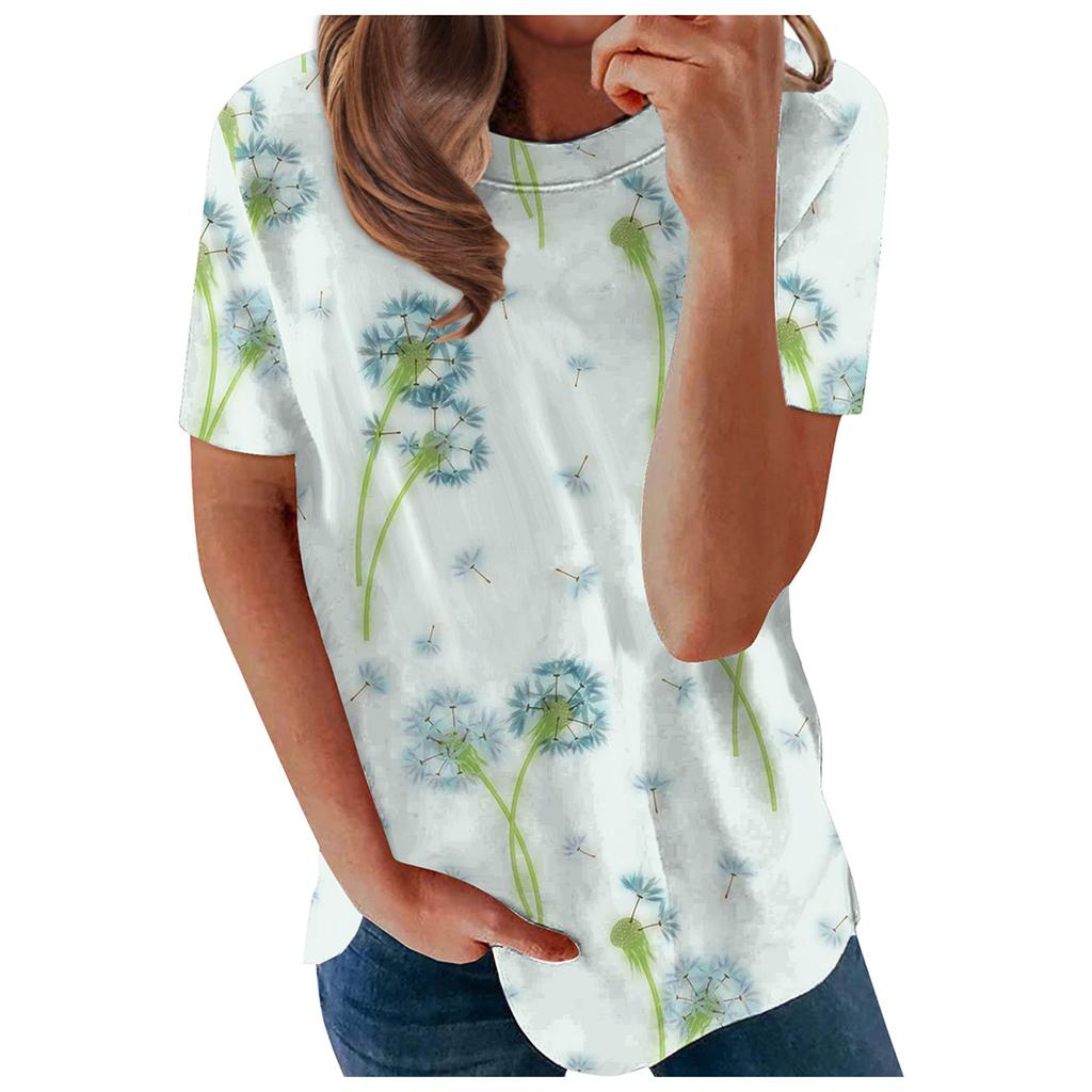 Women's Fashion Casual Loose Round Neck Printed Short Sleeve T-Shirt Top