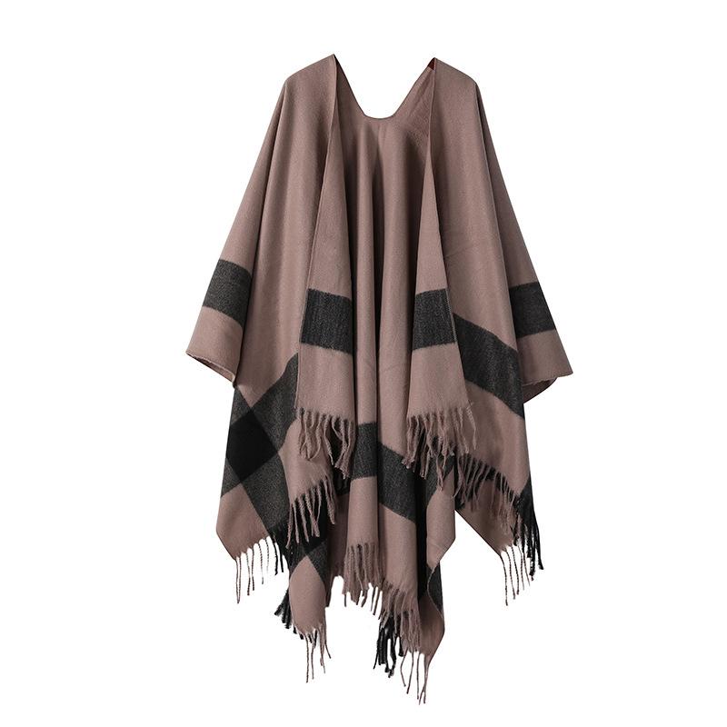 Striped Shawl Women'S Cloak Knitted Office Blanket Warm Fringed Cloak