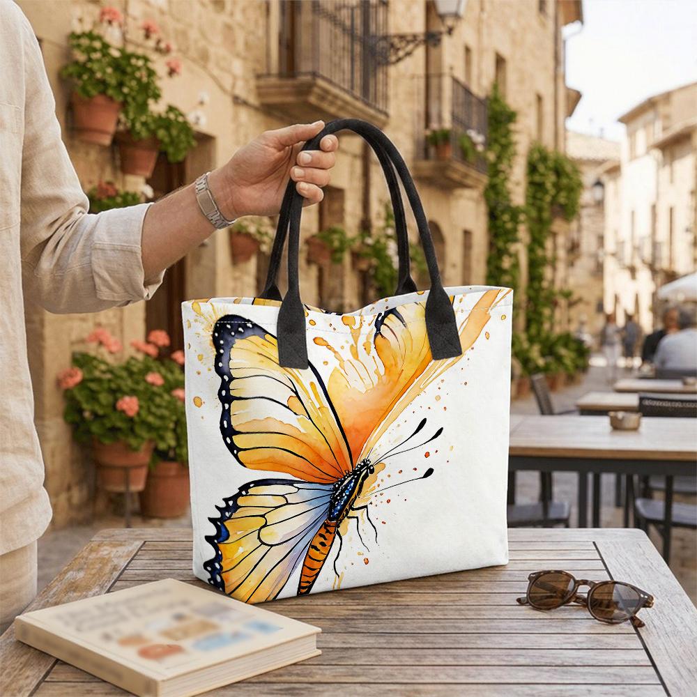 Watercolor Butterfly Print Tote Bag Fashion Casual Large Capacity Shoulder Handbag for Daily Use