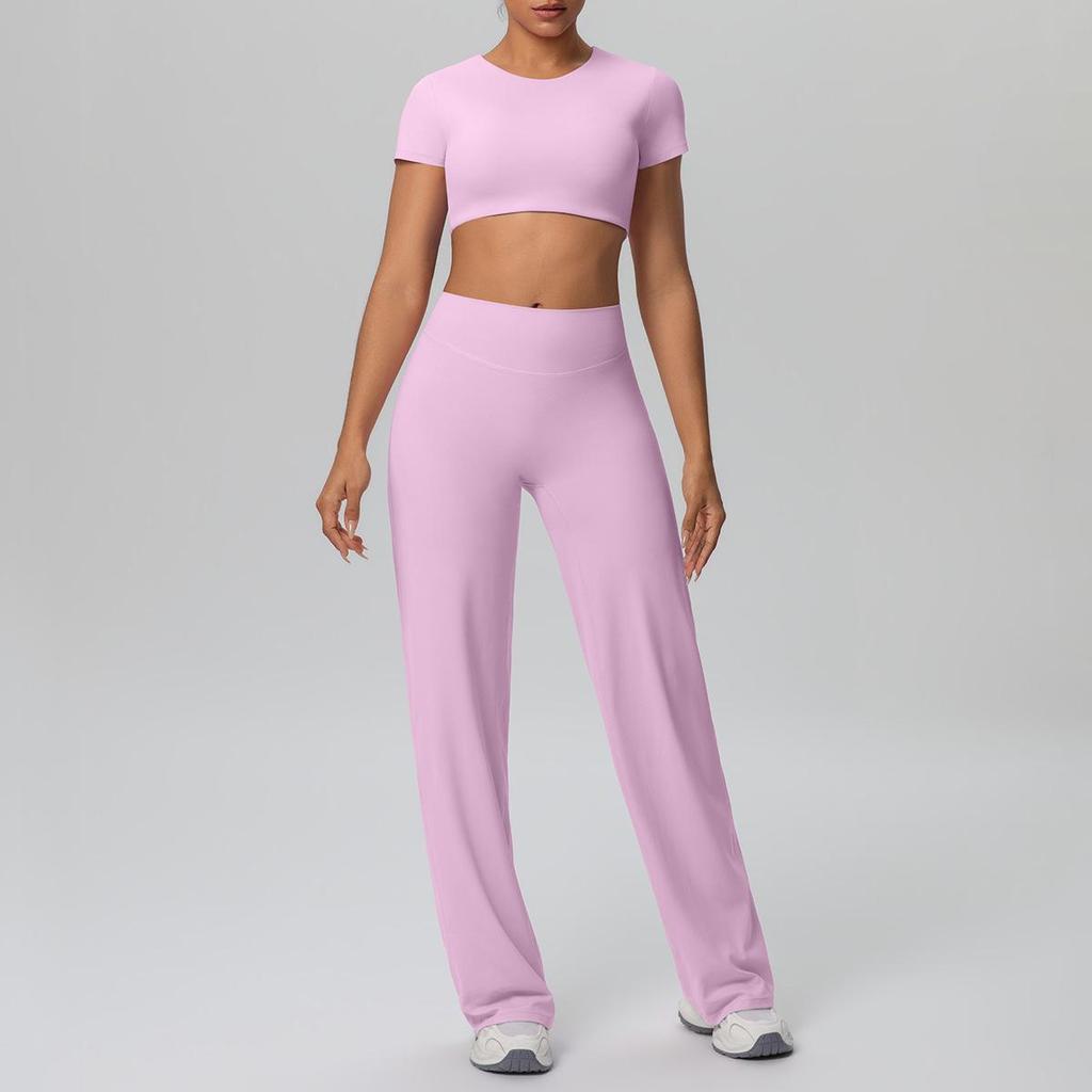 Wolkig Schnelltrocknender Gekürzter Yoga-Anzug mit Integriertem BH für Outdoor-Fitness & Laufen - Damen Sport Zweiteiliges Set