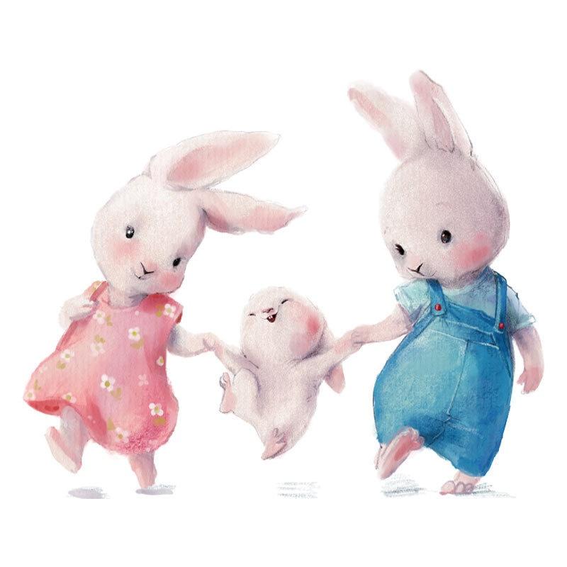 New Style Bunny Happy Family Wall Stickers for Kids Room Baby Nursery Room Wall Decals Home Decor Removable Decor Living Room
