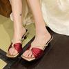 High Heels Women Crystal Bow Slippers Sandals Square Toe Shoes 2026 Trend Summer New Sexy Party Shoes Flip Flops Pumps Mujer