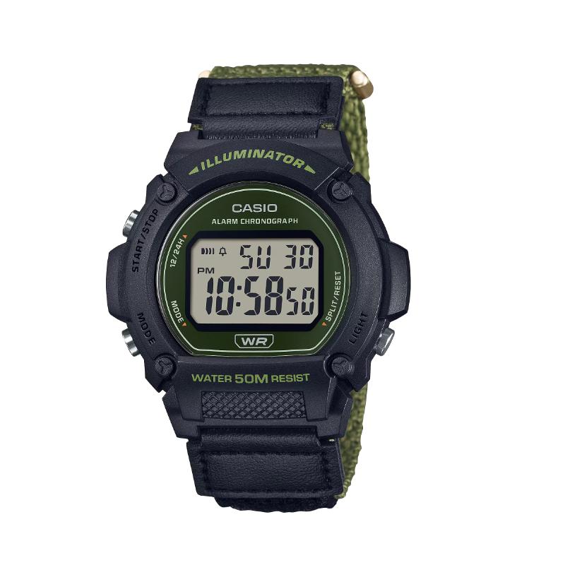 CASIO 50m waterproof Quartz leather/cloth strap men's watch gray dial W-219HB-3AV