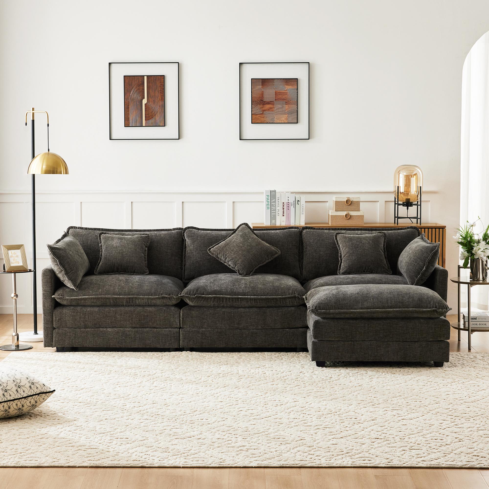 Modern L-Shaped Corner Sofa, Upholstered Chenille