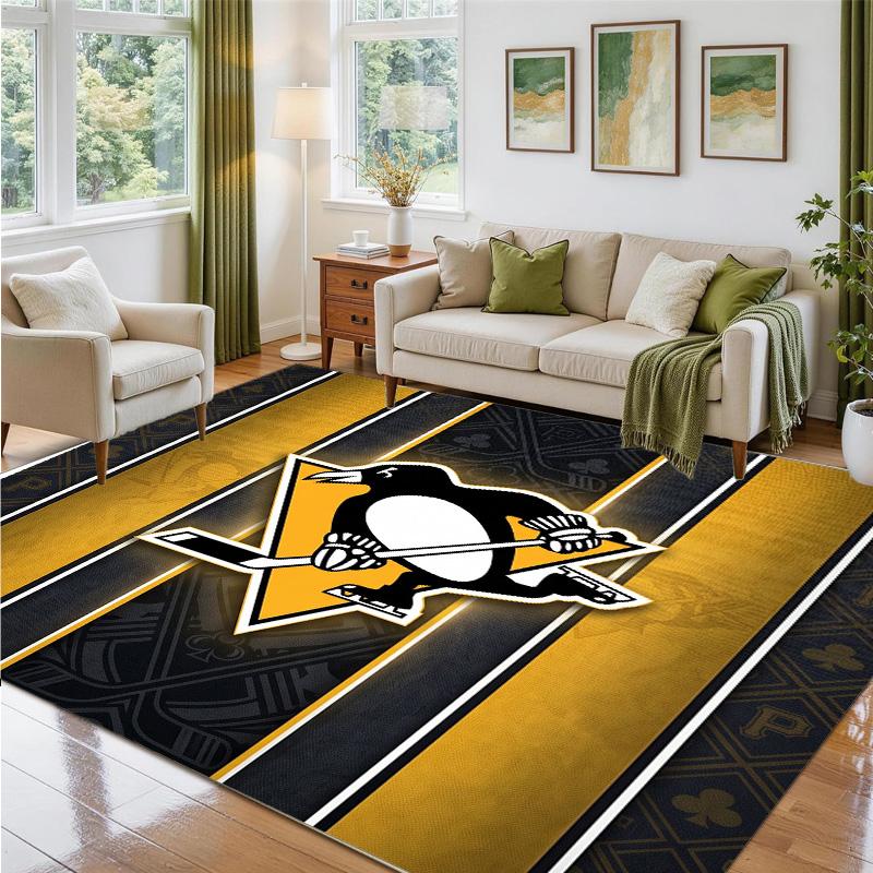 Pittsburgh Penguins Design Crystal Velvet Rug Soft Decorative Mat for Bedroom Entrance