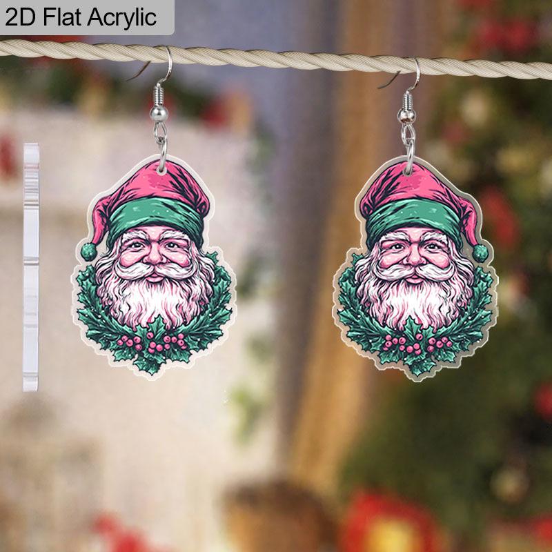 2D Flat 1Pair Christmas Festival Cartoon Painting Earring Claus for Christmas Jewelry for Women Female
