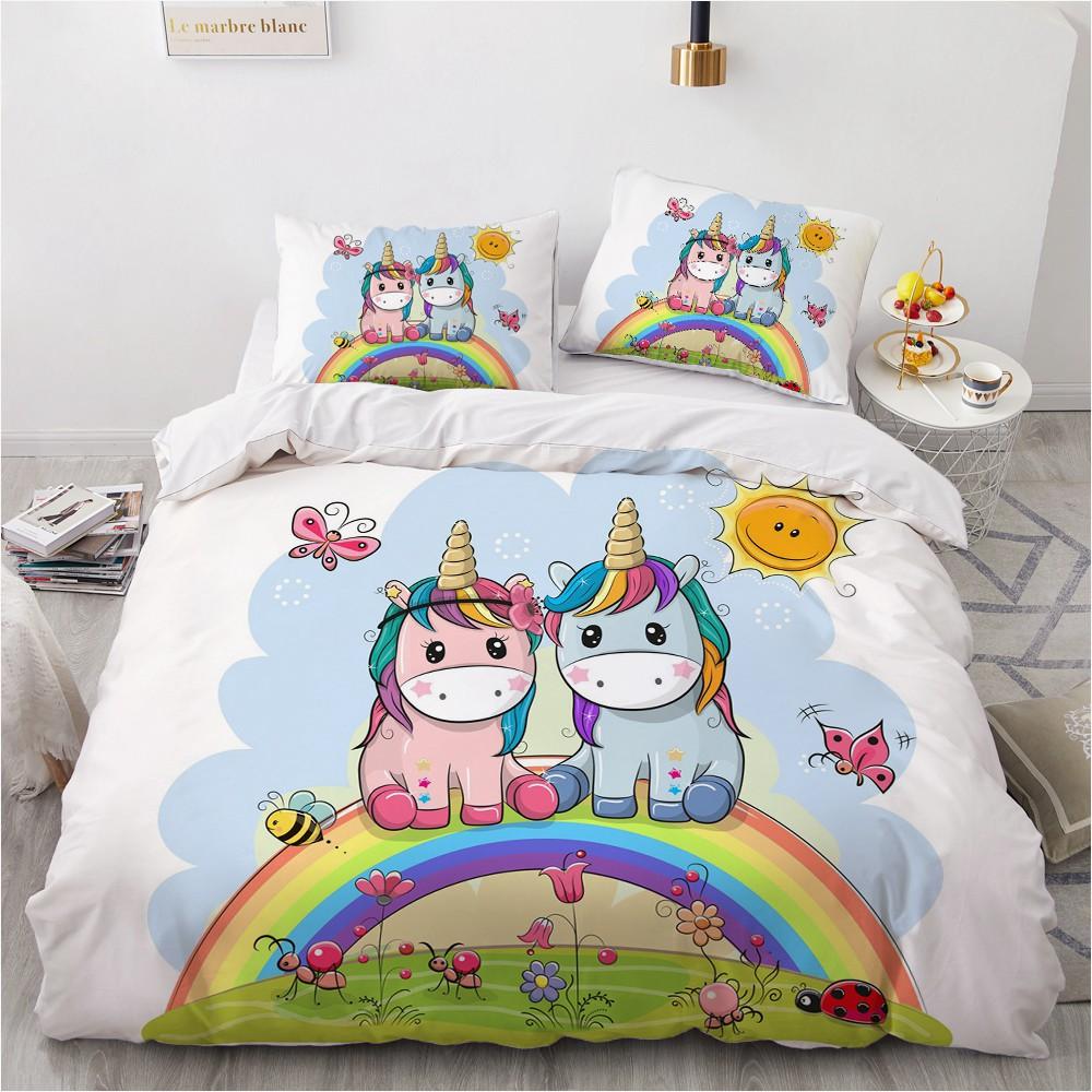 1 Cartoon unicorn Duvet Cover Pillowcase Bedding Set  Adult Boys Girls Bedroom Decoration Children Gift Single Double Large Size