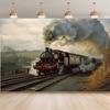 2D Black Steam Locomotive Backdrop Old Countryside Railway Photo Booth Background