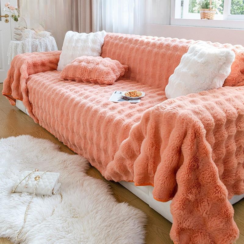 Sofa Towel Winter Thickened Rabbit Plush Sofa Cover Sofa Cover Cloth Sofa Cushion Seat Cushion All-Inclusive Plush Cushion Blanket