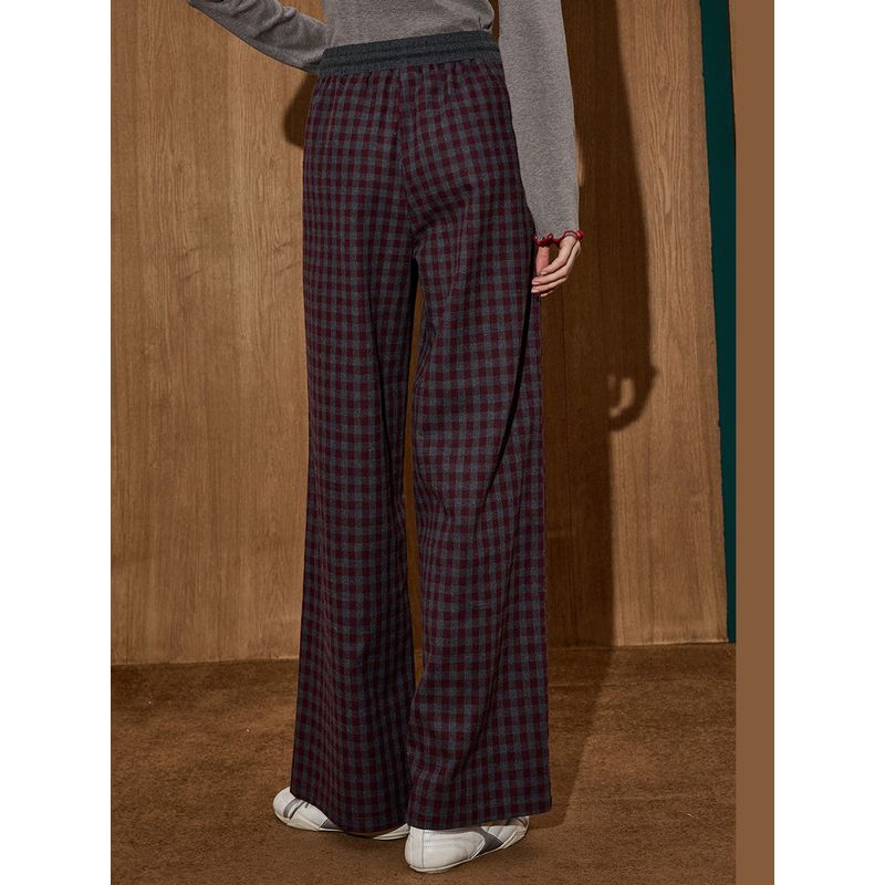 Coolhut25 New Autum Women's Fashion Casual Versatile Plaid Coffee Plaid Wide-Leg Straight Casual Pants