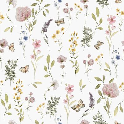 VEELIKE Floral Wallpaper Stickers, Remake Sheet, Wallpaper Cloth, Renovation Sheet, Cutting Sheet, Wall Sticker, 44.5 X 300cm, White, Various Floral