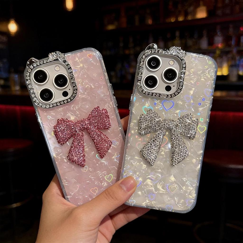 Compatible with iPhone 16/17 Pro Max: Glitter Bow Butterfly Protective Case for 13 Series 15 Plus, 16 Pro Max - Female Design